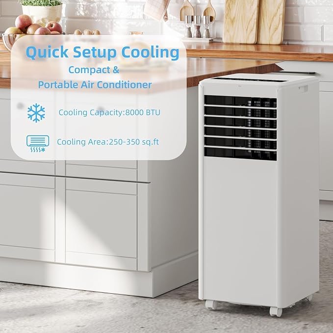 Portable Air Conditioner, 8000 BTU Portable AC Unit with Remote, 4-in-1 Air Conditioner Portable for Bedroom Office, Quiet