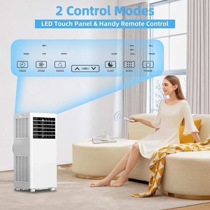 Portable Air Conditioner, 8000 BTU Portable AC Unit with Remote, 4-in-1 Air Conditioner Portable for Bedroom Office, Quiet