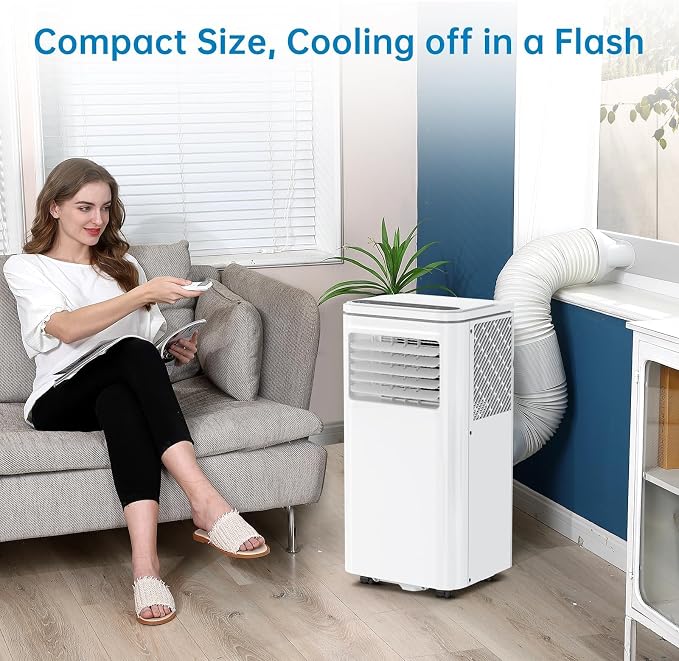 Portable Air Conditioner, 8000 BTU Smart Cooling for 450 Sq. Ft., Dehumidifier & Fan Modes, Easy Install, Mobile AC Unit for