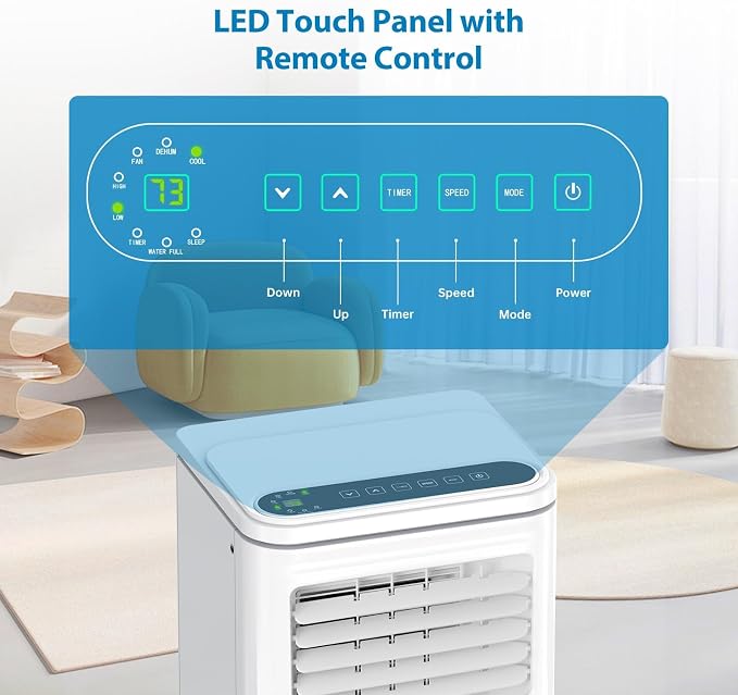 Portable Air Conditioner, 8000 BTU Smart Cooling for 450 Sq. Ft., Dehumidifier & Fan Modes, Easy Install, Mobile AC Unit for