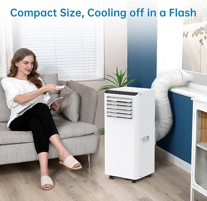 Portable Air Conditioner, 8000 BTU Smart Cooling for 450 Sq. Ft., Dehumidifier & Fan Modes, Easy Install, Mobile AC Unit for