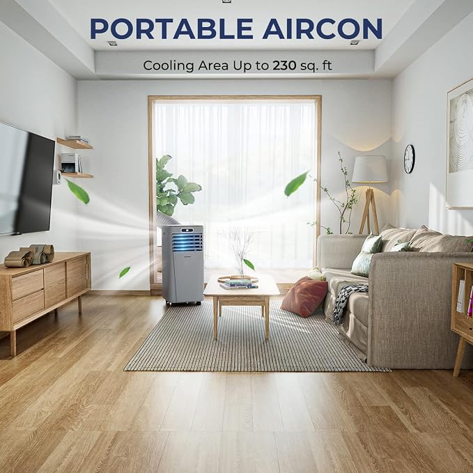 Portable Air Conditioner, 8000BTU AC Unit with Drying, Fan, Sleep Mode, 24H Timer, Remote Control, Cools Room up to 230 Sq.