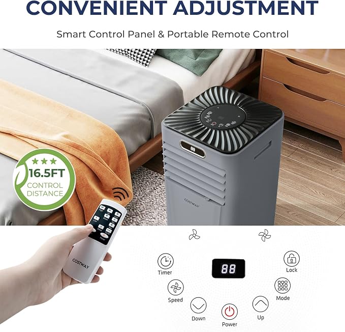 Portable Air Conditioner, 8000BTU AC Unit with Drying, Fan, Sleep Mode, 24H Timer, Remote Control, Cools Room up to 230 Sq.