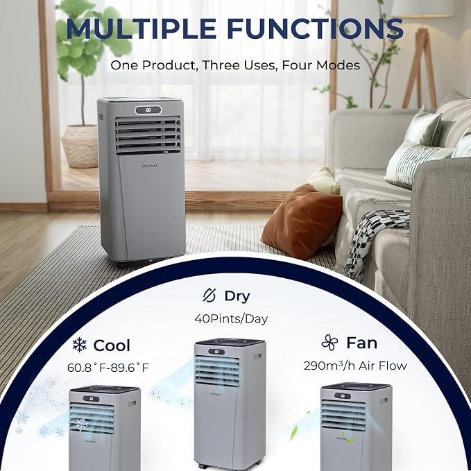 Portable Air Conditioner, 8000BTU AC Unit with Drying, Fan, Sleep Mode, 24H Timer, Remote Control, Cools Room up to 230 Sq.