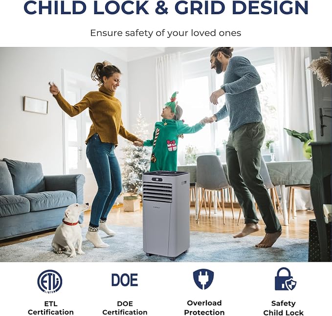 Portable Air Conditioner, 8000BTU AC Unit with Drying, Fan, Sleep Mode, 24H Timer, Remote Control, Cools Room up to 230 Sq.