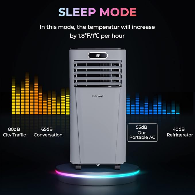 Portable Air Conditioner, 8000BTU AC Unit with Drying, Fan, Sleep Mode, 24H Timer, Remote Control, Cools Room up to 230 Sq.