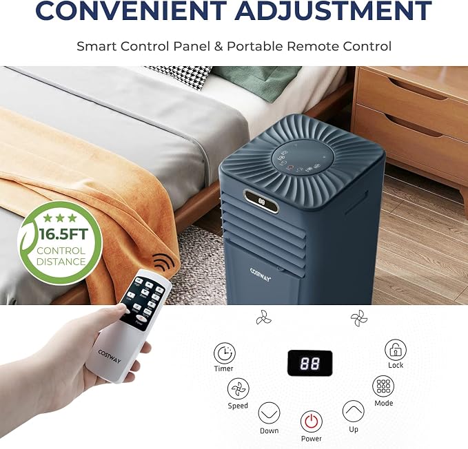 Portable Air Conditioner, 8000BTU Air Cooler with Drying, Fan, Sleep Mode, 2 Speeds, 24H Timer Function, Remote Control
