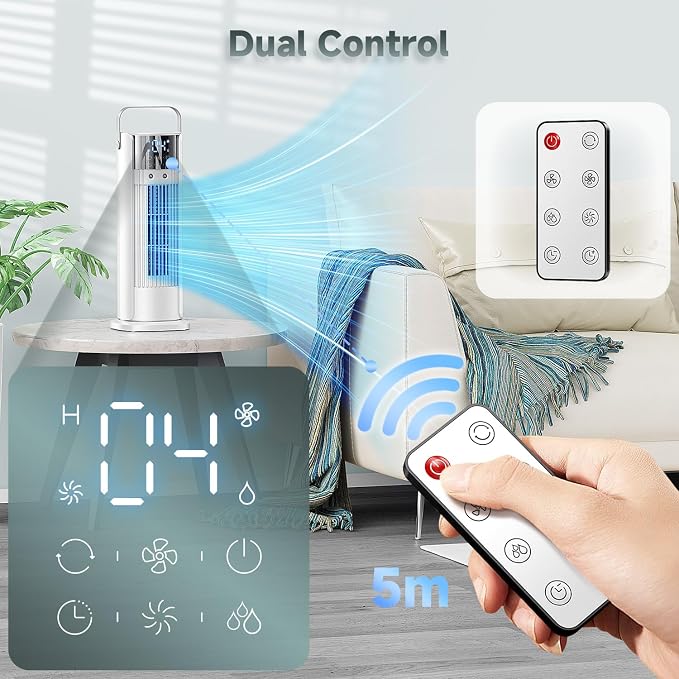 Portable Air Conditioner - 90° Oscillating Tower Fan with Remote, 16" Evaporative Air Cooler with 4 Wind Speeds/Digital Touch