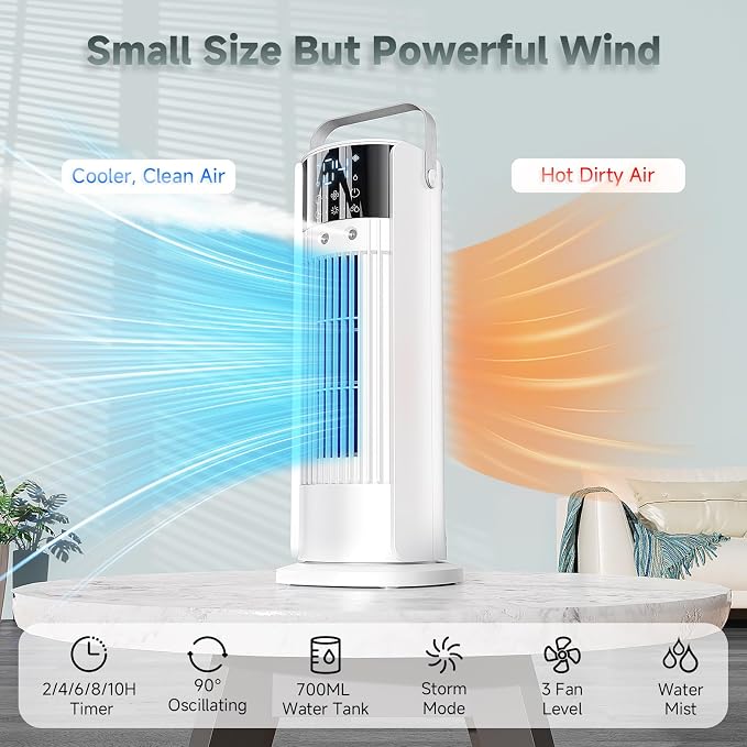 Portable Air Conditioner - 90° Oscillating Tower Fan with Remote, 16" Evaporative Air Cooler with 4 Wind Speeds/Digital Touch