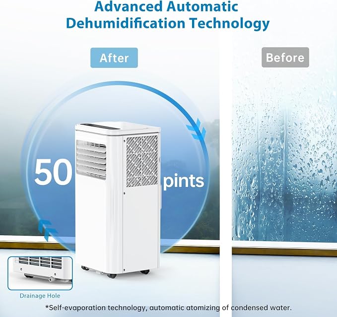 Portable Air Conditioner, Air Conditioners 10,000 BTU 3-IN-1 Quiet AC Unit with Dehumidifier, Fan, Auto Modes, Standing AC