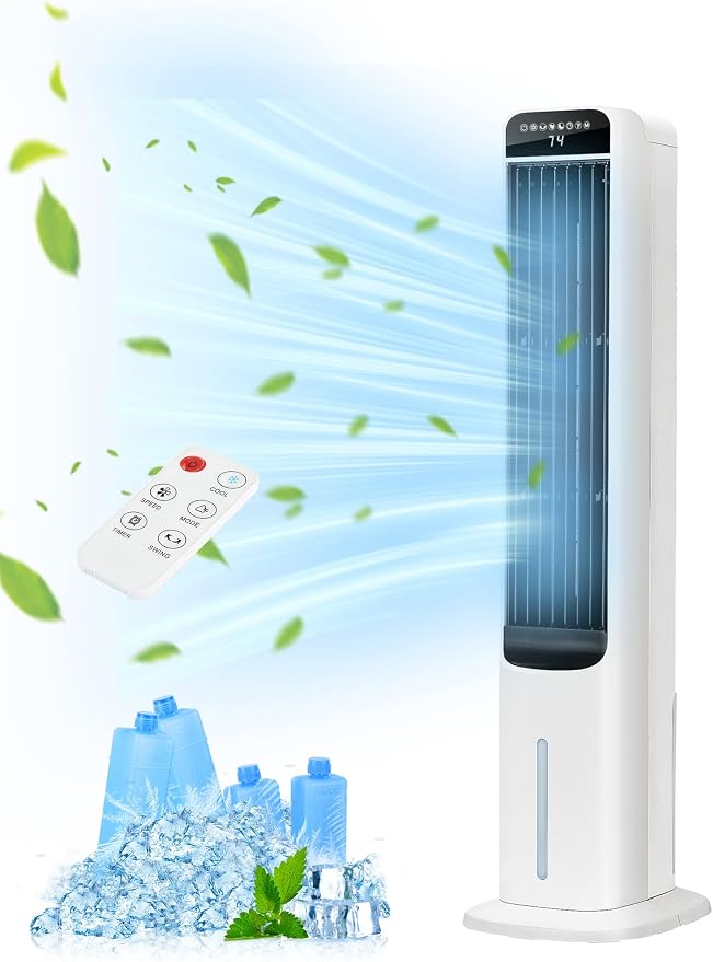 Portable Air Conditioner Cooler Fan, 42“ Evaporative Air Cooler with 4 Modes, 3 Speeds, 12H Timer, 120° Oscillation, Remote