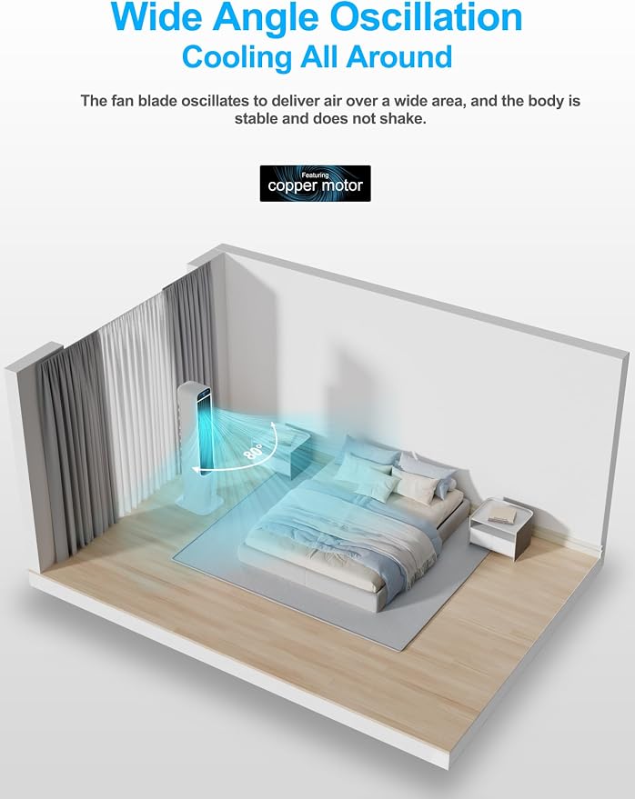 Portable Air Conditioner Cooler Fan, 42“ Evaporative Air Cooler with 4 Modes, 3 Speeds, 12H Timer, 120° Oscillation, Remote