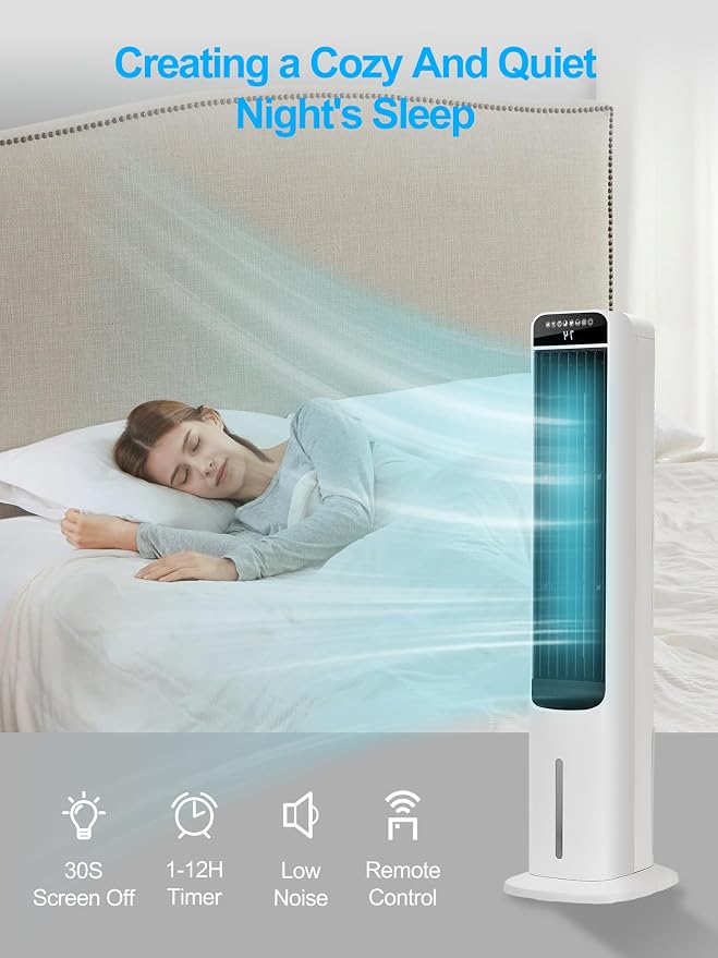 Portable Air Conditioner Cooler Fan, 42“ Evaporative Air Cooler with 4 Modes, 3 Speeds, 12H Timer, 120° Oscillation, Remote