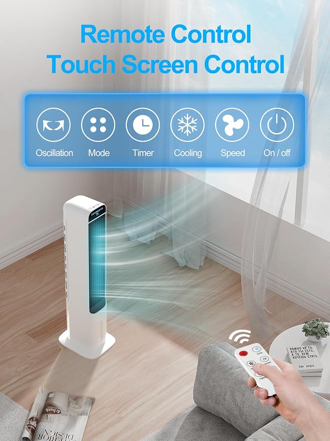 Portable Air Conditioner Cooler Fan, 42“ Evaporative Air Cooler with 4 Modes, 3 Speeds, 12H Timer, 120° Oscillation, Remote