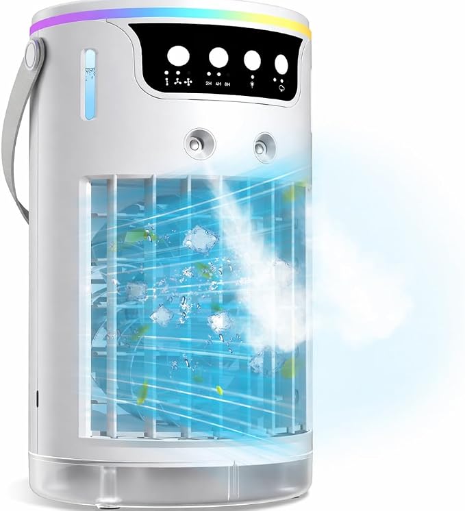 Portable Air Conditioner Desktop AC Unit with Water Ice Cooling Mist, Ice Fan Air Cooler Mini Swamp Cooler for Bedroom