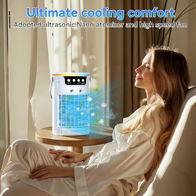 Portable Air Conditioner Desktop AC Unit with Water Ice Cooling Mist, Ice Fan Air Cooler Mini Swamp Cooler for Bedroom