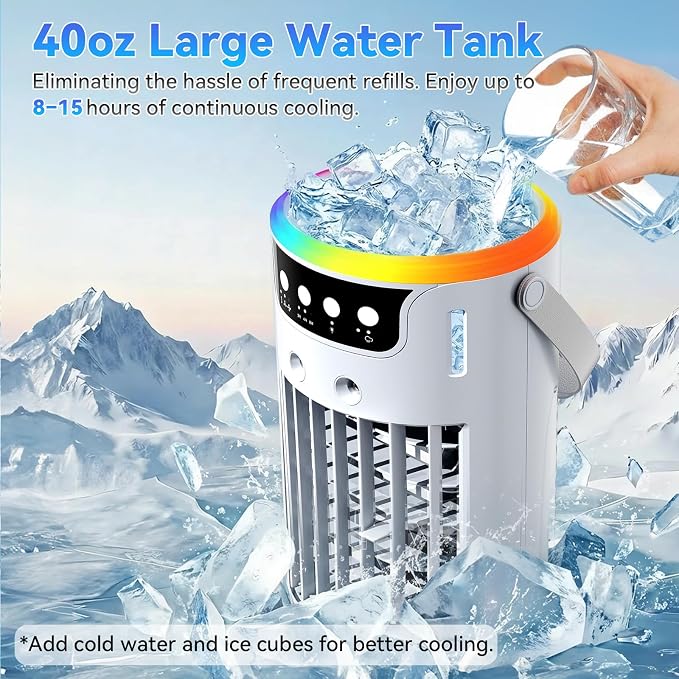 Portable Air Conditioner Desktop AC Unit with Water Ice Cooling Mist, Ice Fan Air Cooler Mini Swamp Cooler for Bedroom