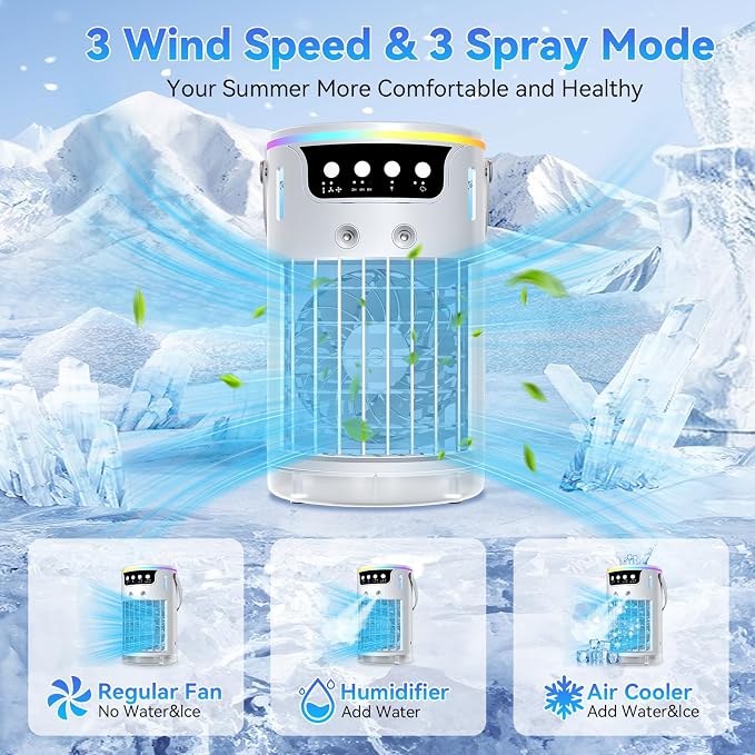 Portable Air Conditioner Desktop AC Unit with Water Ice Cooling Mist, Ice Fan Air Cooler Mini Swamp Cooler for Bedroom
