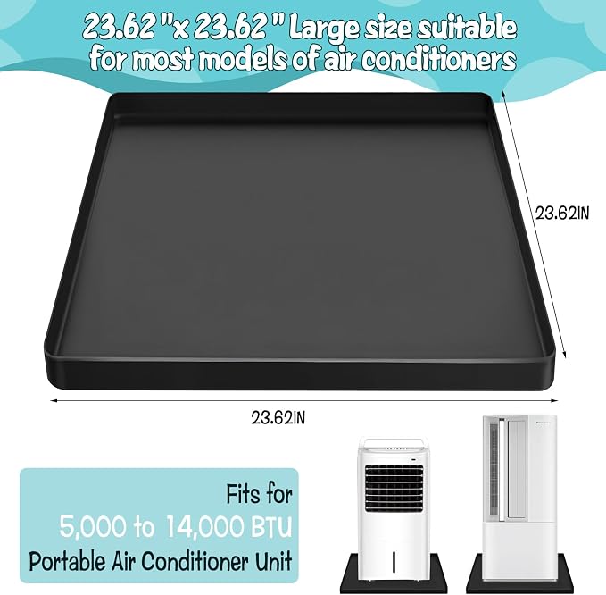 Portable Air Conditioner Drip Pan with Raised Edge, 23.6" x 23.6" Silicone AC Drain Pan for 5,000 to 14,000 BTU AC Unit
