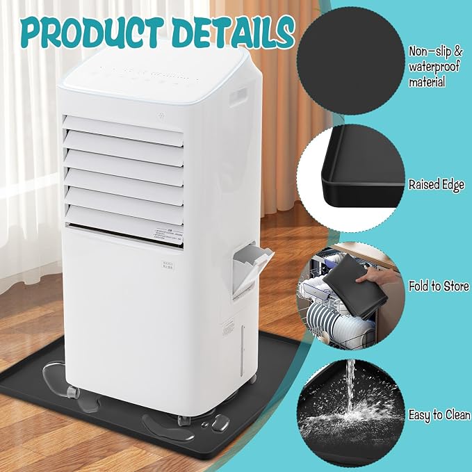 Portable Air Conditioner Drip Pan with Raised Edge, 23.6" x 23.6" Silicone AC Drain Pan for 5,000 to 14,000 BTU AC Unit