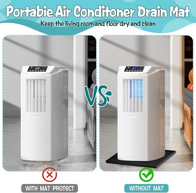 Portable Air Conditioner Drip Pan with Raised Edge, 23.6" x 23.6" Silicone AC Drain Pan for 5,000 to 14,000 BTU AC Unit
