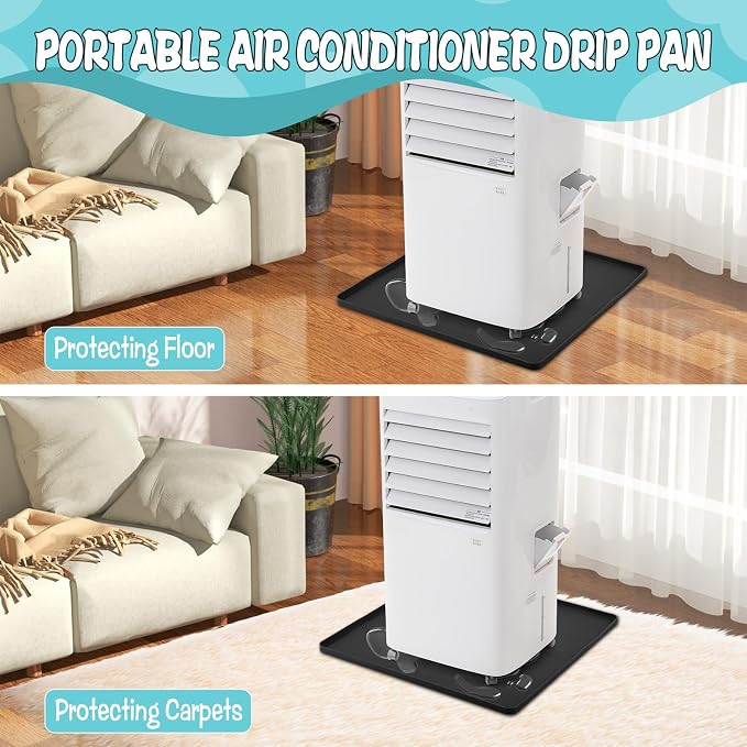 Portable Air Conditioner Drip Pan with Raised Edge, 23.6" x 23.6" Silicone AC Drain Pan for 5,000 to 14,000 BTU AC Unit