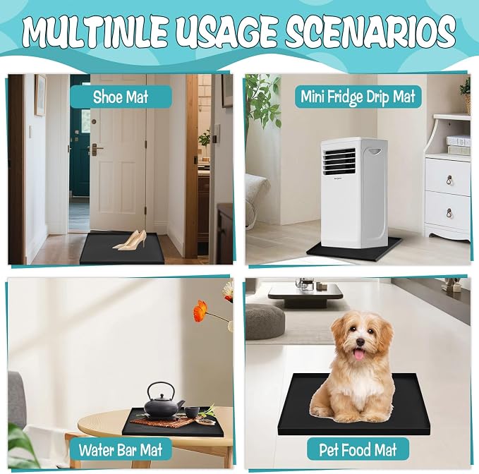 Portable Air Conditioner Drip Pan with Raised Edge, 23.6" x 23.6" Silicone AC Drain Pan for 5,000 to 14,000 BTU AC Unit