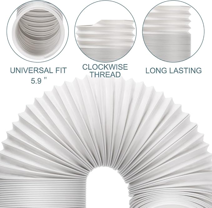 Portable Air Conditioner Exhaust Hose. AC Vent Hose with 5.9"/15CM Diameter, Anti-Clockwise Thread & Length up to 78.7"