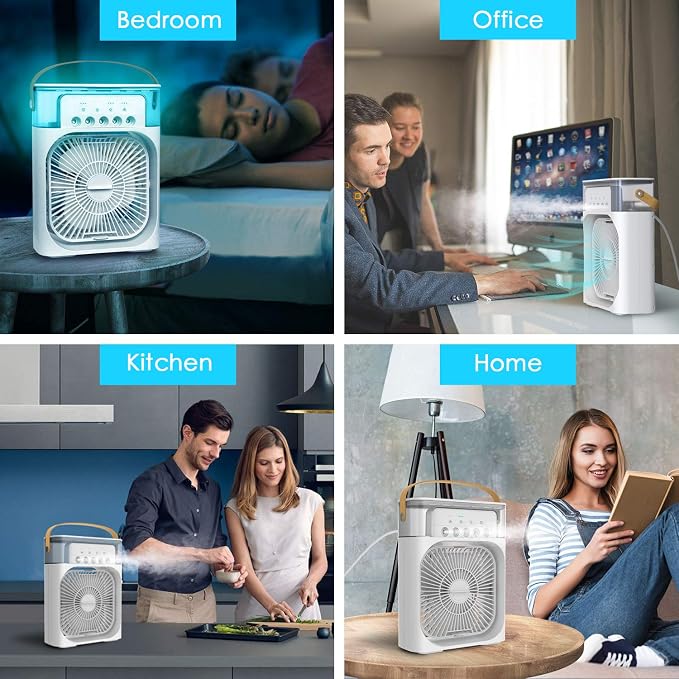 Portable Air Conditioner Fan, Mini Evaporative Air Cooler with 7 Colors LED Light, 1/2/3 H Timer, 3 Wind Speeds and 3 Spray