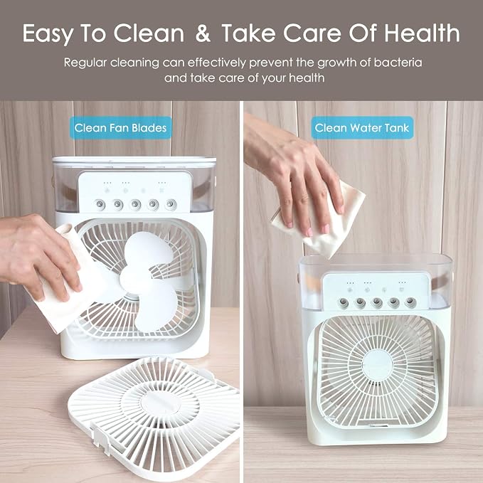 Portable Air Conditioner Fan, Mini Evaporative Air Cooler with 7 Colors LED Light, 1/2/3 H Timer, 3 Wind Speeds and 3 Spray