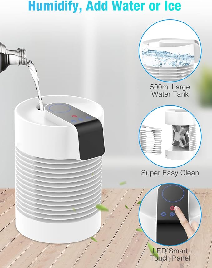 Portable Air Conditioner Fan, Portable AC & Humidifier with 3-Speed, AC Unit 360° Auto Oscillation Mini Air Conditioner