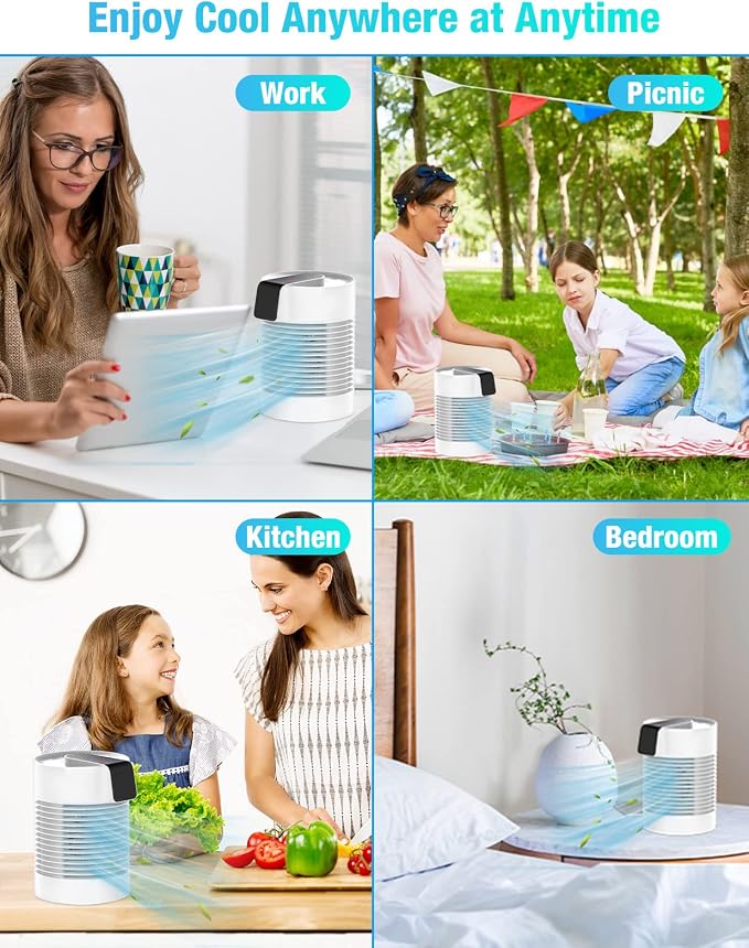 Portable Air Conditioner Fan, Portable AC & Humidifier with 3-Speed, AC Unit 360° Auto Oscillation Mini Air Conditioner