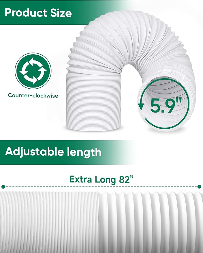 Portable Air Conditioner Hose, 5.9"Diameter & 82"Length, Anti-Clockwise Thread, AC Exhaust Vent Duct Hose, Universal AC Tube