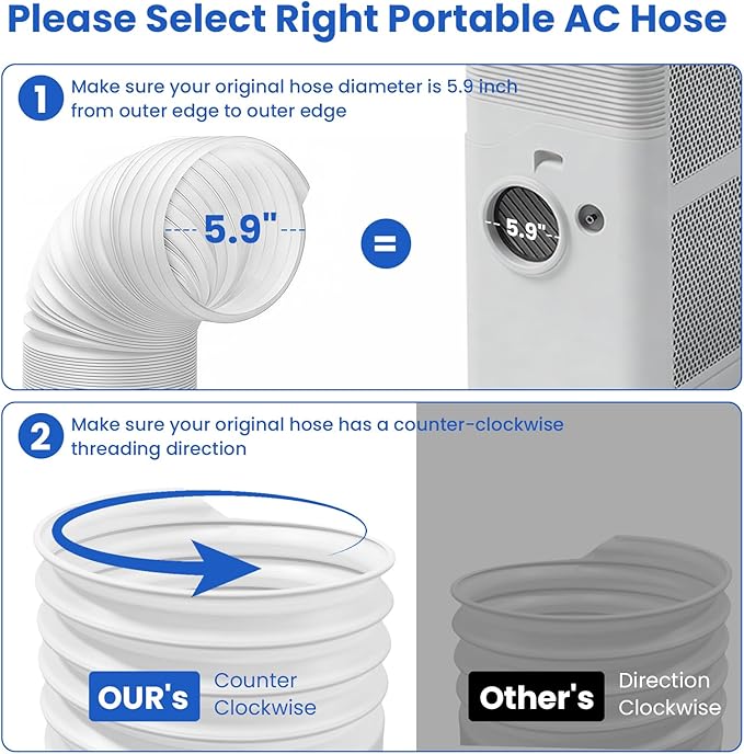 Portable Air Conditioner Hose, 5.9" Diameter Anti-Clockwise Thread With Length up to 80", Universal Replacement AC Exhaust