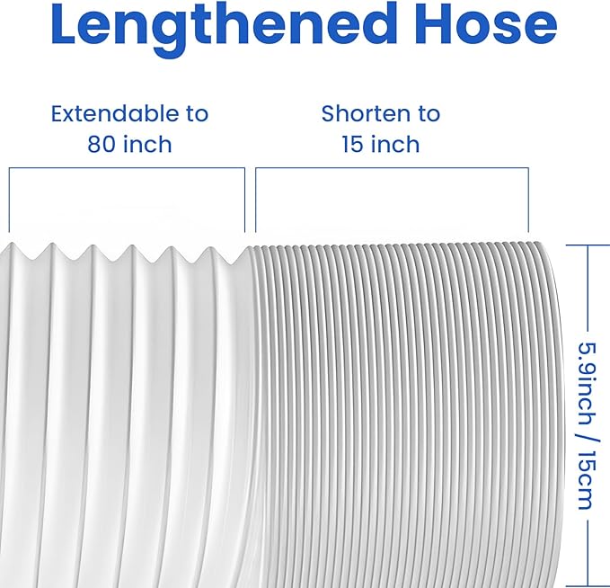 Portable Air Conditioner Hose, 5.9" Diameter Anti-Clockwise Thread With Length up to 80", Universal Replacement AC Exhaust