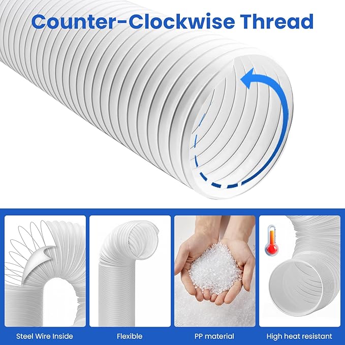 Portable Air Conditioner Hose, 5.9" Diameter Anti-Clockwise Thread With Length up to 80", Universal Replacement AC Exhaust