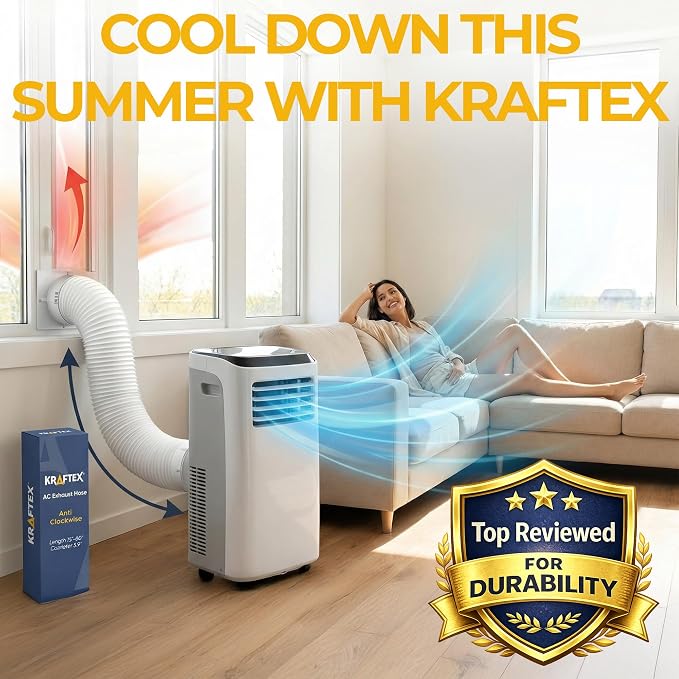 Portable Air Conditioner Hose. AC Exhaust Hose Vent with 5.9" Diameter, Anti-Clockwise Thread & Length up to 80". Portable AC