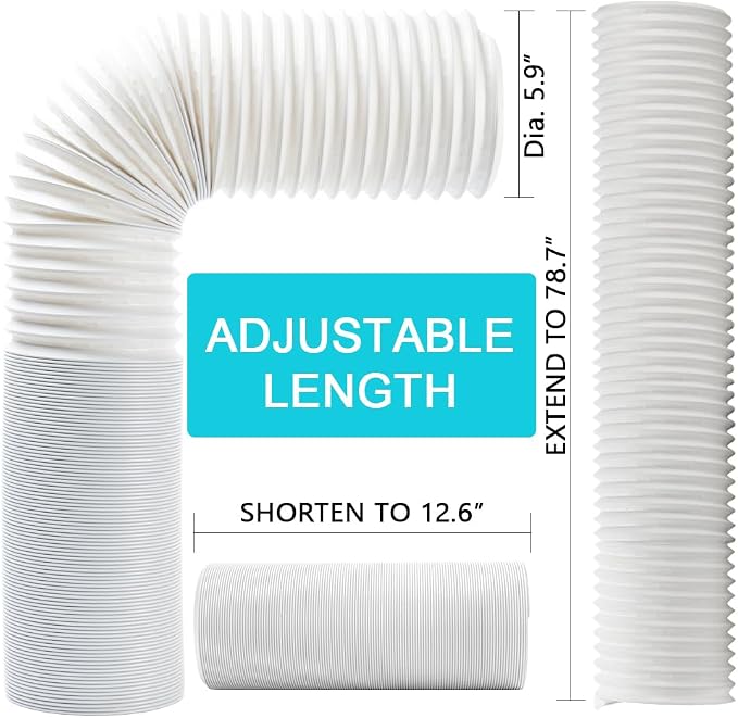 Portable Air Conditioner Hose, Portable Exhaust Vent Hose with 5.9 Inch Diameter, Universal Replacement AC Vent Hose Length