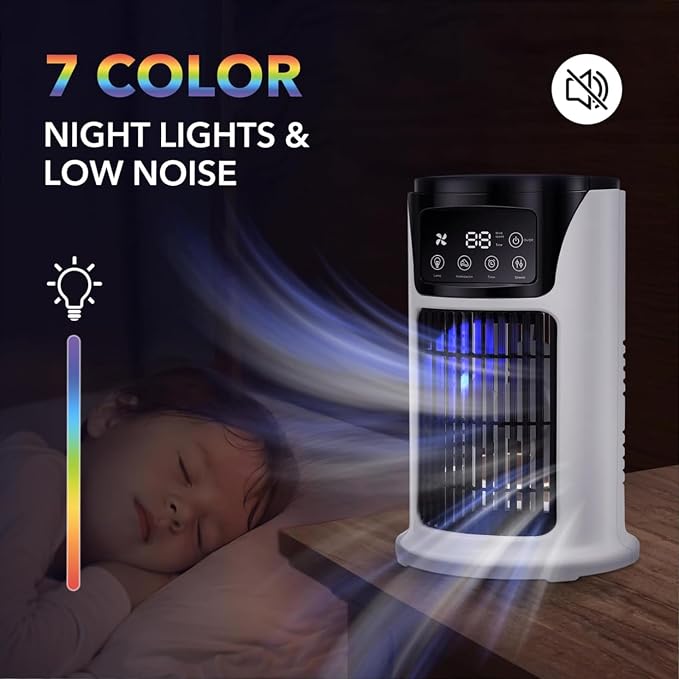 Portable Air Conditioner Humidifier Atmosphere Light Fan USB Cooler Air Conditioner, 3 In 1 Function, alternate product view