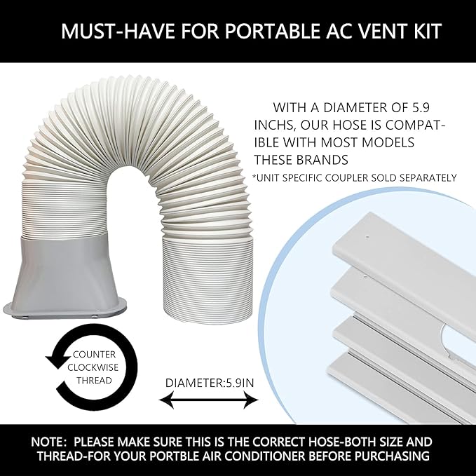 Portable Air Conditioner Kit with Hose, Adjustable Window Seal with 5.9 Inch Diameter 59" Length Hose for Vertical/Horizontal
