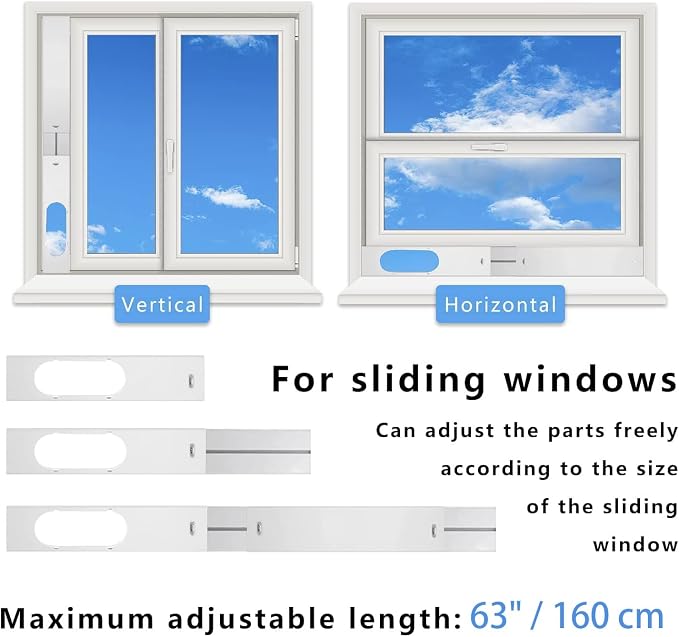 Portable Air Conditioner Kit with Hose, Adjustable Window Seal with 5.9 Inch Diameter 59" Length Hose for Vertical/Horizontal