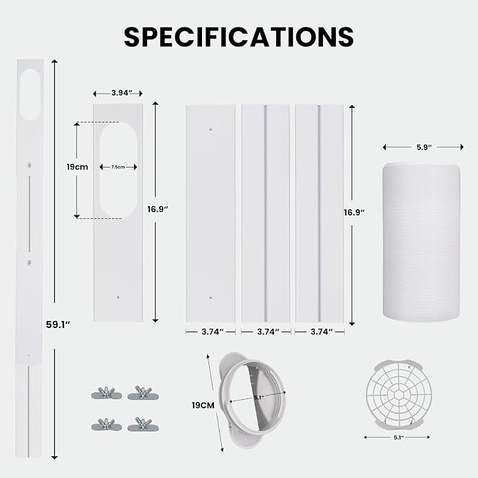 Portable Air Conditioner Kit with Hose and Panels, Adjustable Window Seal Kit with 5.9 Inch Diameter 59" Length Hose for