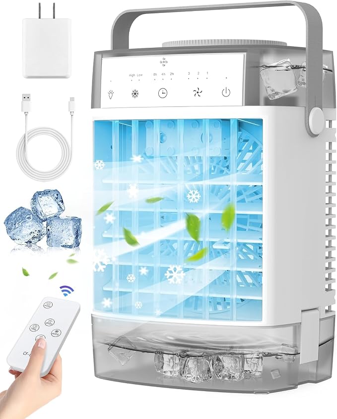 Portable Air Conditioner, Personal Evaporative Air Cooler with Dual Tank, 2 Mist Modes, 3 Wind Speed, USB Powered Desk