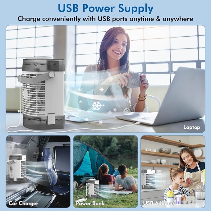 Portable Air Conditioner, Personal Evaporative Air Cooler with Dual Tank, 2 Mist Modes, 3 Wind Speed, USB Powered Desk