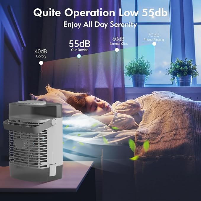 Portable Air Conditioner, Personal Evaporative Air Cooler with Dual Tank, 2 Mist Modes, 3 Wind Speed, USB Powered Desk