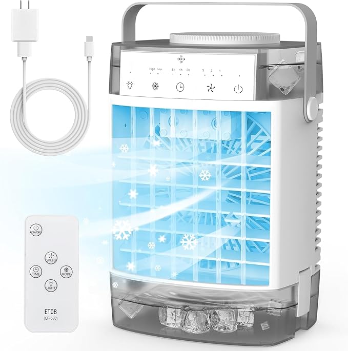 Portable Air Conditioner, Personal Evaporative Air Cooler with Dual Tank, 2 Mist Modes, 3 Wind Speed, USB Powered Desk