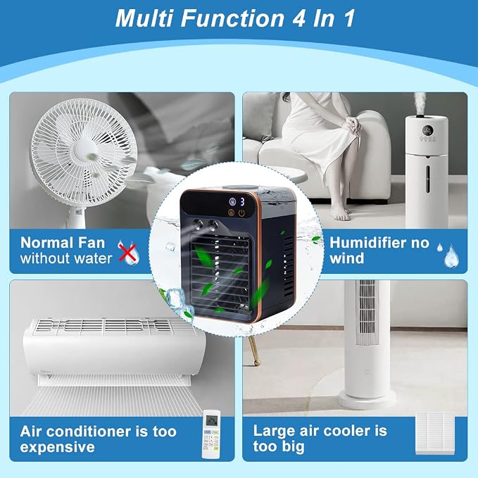 Portable Air Conditioner-Rechargeable Office Air Conditioner in Three Speeds&Spray Speed,Portable Evaporative Cooling Fan