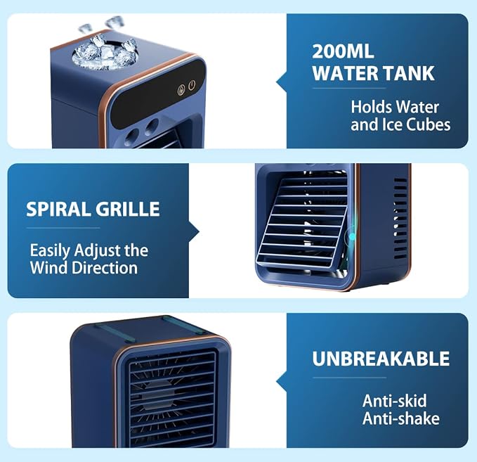 Portable Air Conditioner-Rechargeable Office Air Conditioner in Three Speeds&Spray Speed,Portable Evaporative Cooling Fan