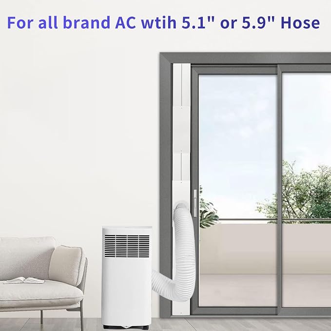 Portable Air Conditioner Sliding Door AC Vent Kit, Universal Adjustable PVC Balcony Seal Kit Plates Up to 90 Inches, for 5.1"