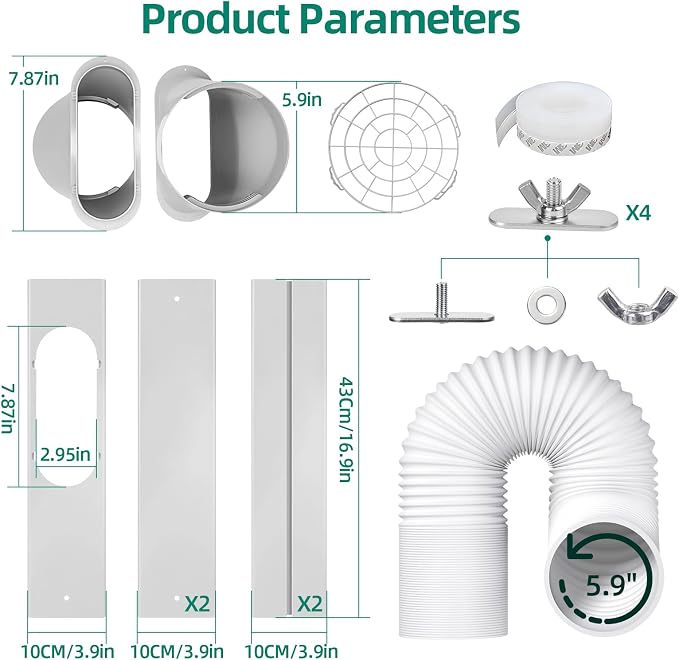 Portable Air Conditioner Window Kit - Adjustable Universal Window Seal AC Vent Kit with 5.9” Exhaust Hose for Sliding